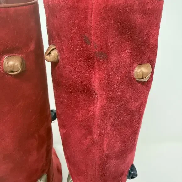 Vintage 80s La Marca Metallic Leather Knotted Suede Heeled Boots size 35 EU